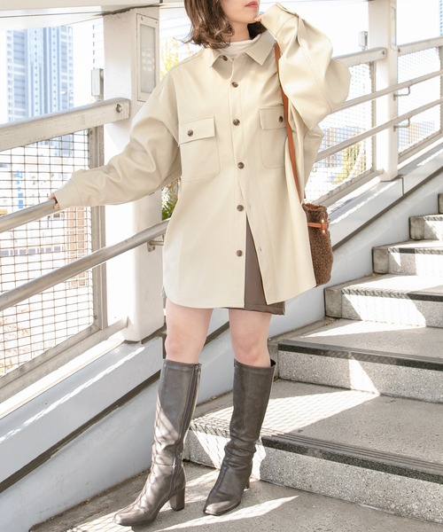 PairPair（ペアペア）の「CPOフェイクレザーシャツ(ユニセックス)（シャツ/ブラウス・メンズ・ブラック/アイボリー・FREE）」の14枚目の写真