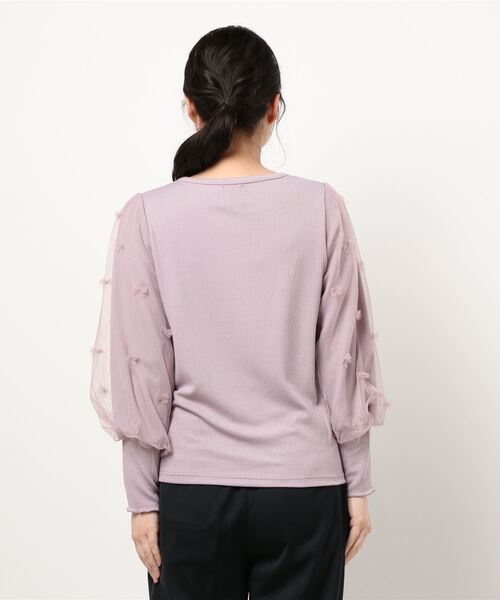 Hamble by Par Avion（ハンブルバイパラビオン）の「袖チュールトップス（Tシャツ/カットソー・レディース・オフホワイト/ラベンダー・ONESIZE）」の6枚目の写真