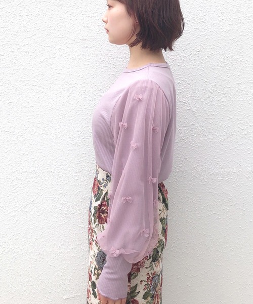 Hamble by Par Avion（ハンブルバイパラビオン）の「袖チュールトップス（Tシャツ/カットソー・レディース・オフホワイト/ラベンダー・ONESIZE）」の9枚目の写真