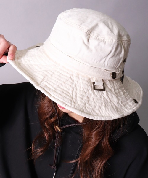 BAYBLO（ベイブロ）の「(CR)【ユニセックス】WASHED/ウォッシュド コットン アドベンチャーハット（ハット・レディース・ブラック/パープル/ネイビー/レッド/ピンク/ターコイズブルー/オレンジ/グリーン/アイボリー/マスタード・ONE SIZE）」の2枚目の写真