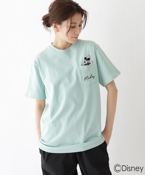 ディズニー ポケット刺繍 ミッキーマウス コットン半袖tシャツ Tシャツ カットソー Disney ディズニー のファッション トップス セール Disney