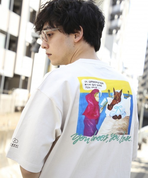 RAGEBLUE(レイジブルー)の「【NORAHI】コラボプリントTシャツ/936758(Tシャツ/カットソー・メンズ・ピンク系その他/ブラック/オフホワイト・MEDIUM/LARGE)」の1枚目の写真