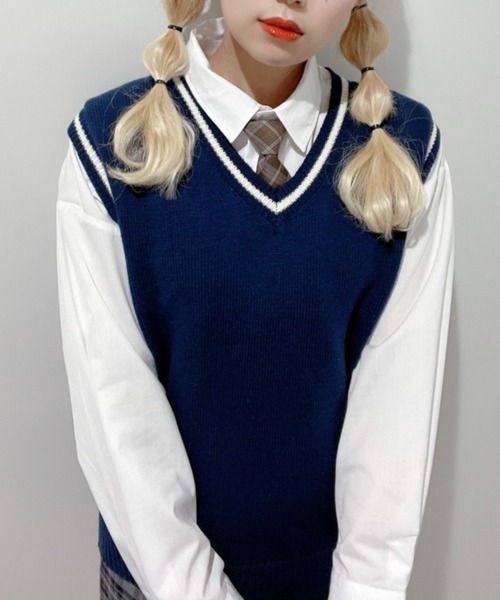 WEGO（ウィゴー）の「WEGO/ニットベスト（ベスト・レディース・ベージュ/ネイビー/オフホワイト/杢グレー・FREE）」の5枚目の写真