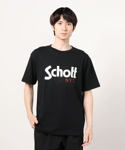 schott（ショット）の「Schott(ショット) BASIC LOGO T-SHIRT/ベーシックロゴ Tシャツ（Tシャツ/カットソー・メンズ・ホワイト/ブラック・MEDIUM/LARGE/SMALL/X-LARGE）」の2枚目の写真