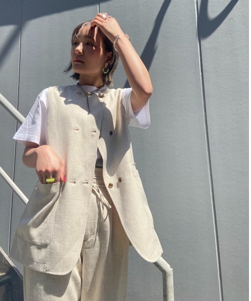 cepo（セポ）の「ツイードリネンライクベスト（ベスト・レディース・ブルー/ベージュ・M）」の2枚目の写真