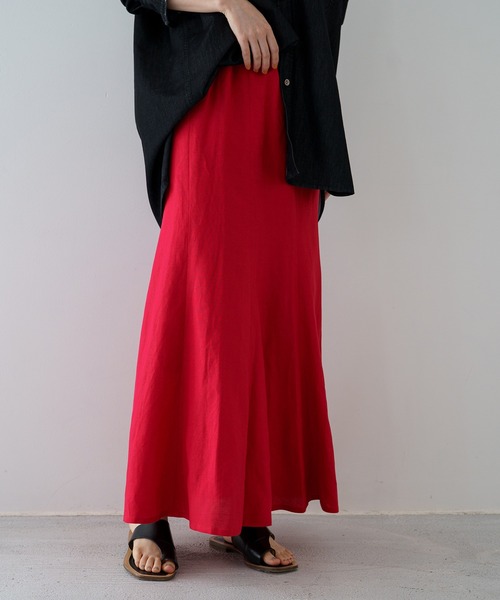 LOUNGEDRESS（ラウンジドレス）の「リネンマキシスカート（スカート・レディース・ブラック/レッド/ライム・FREE）」の4枚目の写真