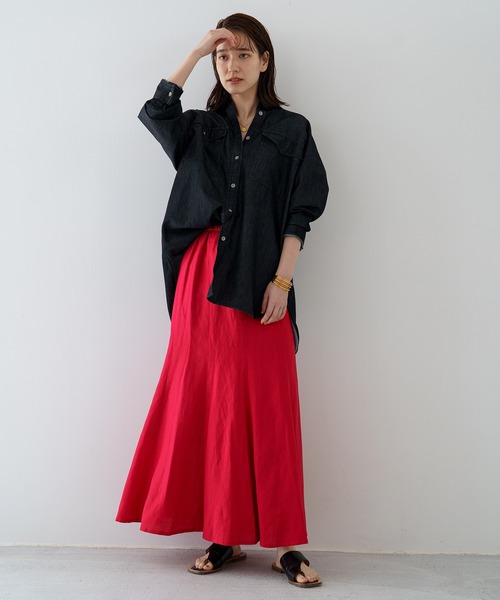 LOUNGEDRESS（ラウンジドレス）の「リネンマキシスカート（スカート・レディース・ブラック/レッド/ライム・FREE）」の9枚目の写真