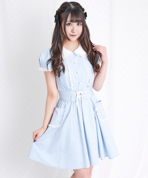 Secret Honey（シークレットハニー）の「フリルポケットベルト付ワンピース（ワンピース・レディース・ライトブルー/グレー・MEDIUM）」の2枚目の写真