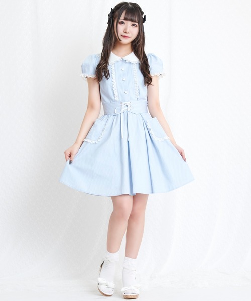 Secret Honey（シークレットハニー）の「フリルポケットベルト付ワンピース（ワンピース・レディース・ライトブルー/グレー・MEDIUM）」の3枚目の写真