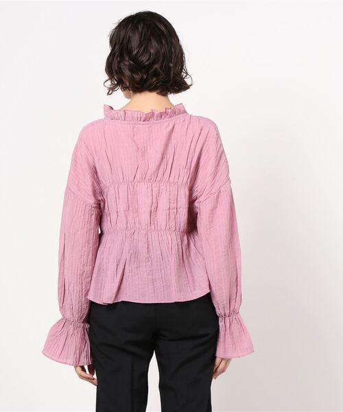 Brownie（ブラウニー）の「Brownie シャーリング袖今フリルブラウス（シャツ/ブラウス・レディース・ホワイト/レモンイエロー/ピンク/ブラック・FREE）」の6枚目の写真