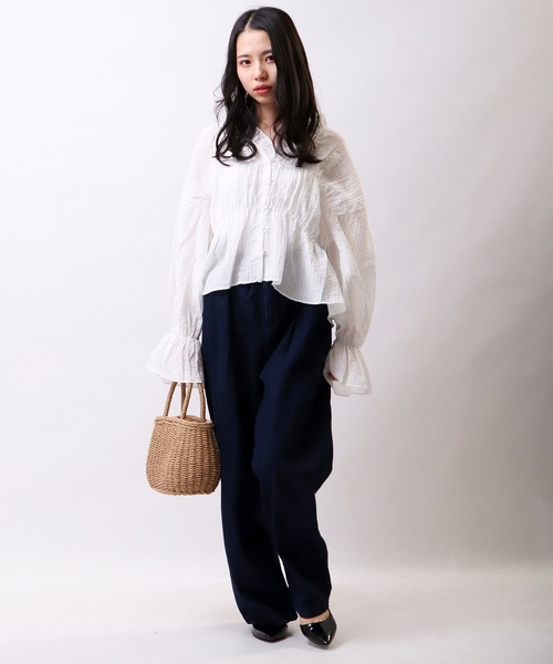 Brownie（ブラウニー）の「Brownie シャーリング袖今フリルブラウス（シャツ/ブラウス・レディース・ホワイト/レモンイエロー/ピンク/ブラック・FREE）」の11枚目の写真