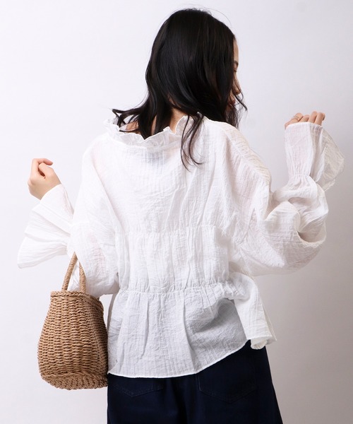 Brownie（ブラウニー）の「Brownie シャーリング袖今フリルブラウス（シャツ/ブラウス・レディース・ホワイト/レモンイエロー/ピンク/ブラック・FREE）」の10枚目の写真