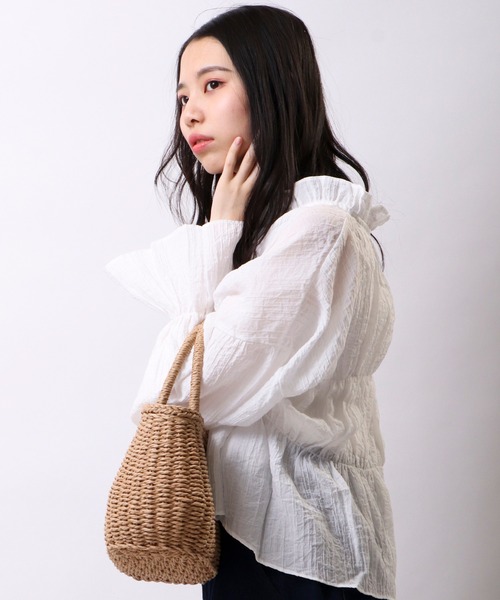 Brownie（ブラウニー）の「Brownie シャーリング袖今フリルブラウス（シャツ/ブラウス・レディース・ホワイト/レモンイエロー/ピンク/ブラック・FREE）」の9枚目の写真