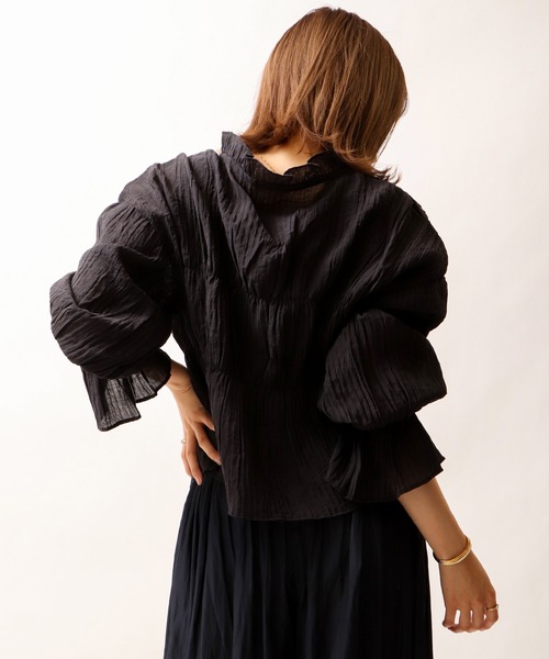 Brownie（ブラウニー）の「Brownie シャーリング袖今フリルブラウス（シャツ/ブラウス・レディース・ホワイト/レモンイエロー/ピンク/ブラック・FREE）」の14枚目の写真