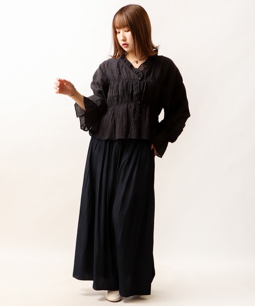 Brownie（ブラウニー）の「Brownie シャーリング袖今フリルブラウス（シャツ/ブラウス・レディース・ホワイト/レモンイエロー/ピンク/ブラック・FREE）」の15枚目の写真