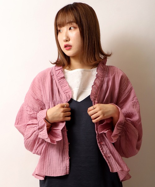 Brownie（ブラウニー）の「Brownie シャーリング袖今フリルブラウス（シャツ/ブラウス・レディース・ホワイト/レモンイエロー/ピンク/ブラック・FREE）」の21枚目の写真