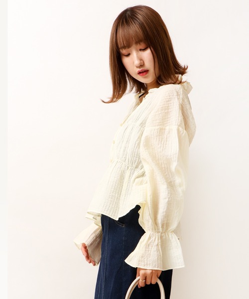 Brownie（ブラウニー）の「Brownie シャーリング袖今フリルブラウス（シャツ/ブラウス・レディース・ホワイト/レモンイエロー/ピンク/ブラック・FREE）」の18枚目の写真