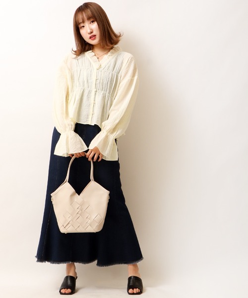 Brownie（ブラウニー）の「Brownie シャーリング袖今フリルブラウス（シャツ/ブラウス・レディース・ホワイト/レモンイエロー/ピンク/ブラック・FREE）」の20枚目の写真