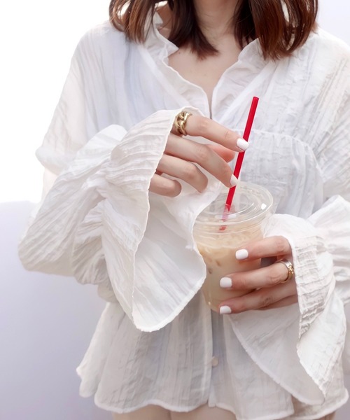 Brownie（ブラウニー）の「Brownie シャーリング袖今フリルブラウス（シャツ/ブラウス・レディース・ホワイト/レモンイエロー/ピンク/ブラック・FREE）」の7枚目の写真