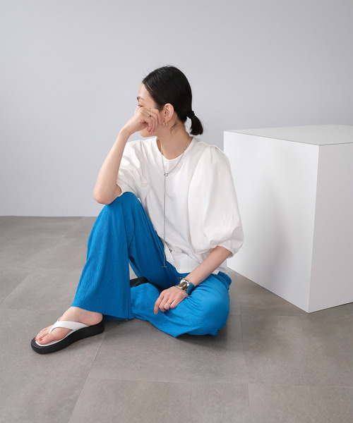 ＡＮＤＪ（アンドジェイ）の「【ANDJ MADE】プリーツカットオフセミフレアパンツ（その他パンツ・レディース・イエロー/ブルー/グリーン/ライム/レッド/アイボリー/ピンク・M）」の22枚目の写真