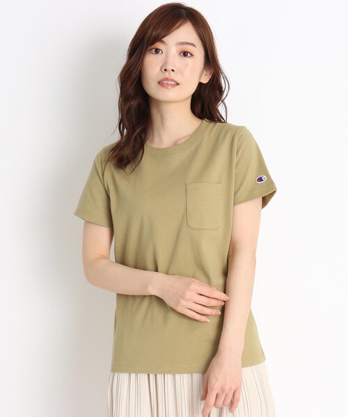 Champion（チャンピオン）の「Champion コットン（綿）ポケットTシャツ（Tシャツ/カットソー・レディース・ブラック/カーキ/オフホワイト・02/03）」の3枚目の写真