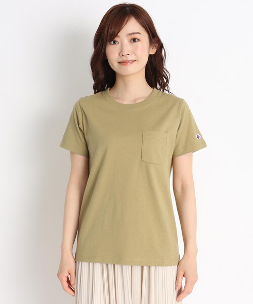 Champion（チャンピオン）の「Champion コットン（綿）ポケットTシャツ（Tシャツ/カットソー・レディース・ブラック/カーキ/オフホワイト・02/03）」の7枚目の写真