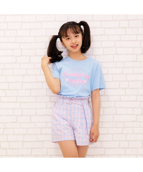 Candychuu（キャンディチュウ）の「【プチプラ】ロゴプリントTシャツ（Tシャツ/カットソー・キッズ・ラベンダー/サックスブルー・XXS/M/XS/S）」の2枚目の写真