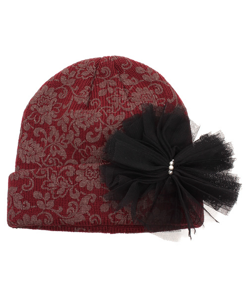 axes femme（アクシーズファム）の「アンティーク柄ニット帽（ハット・レディース・グレー/ラベンダー/ワイン・MEDIUM）」の3枚目の写真