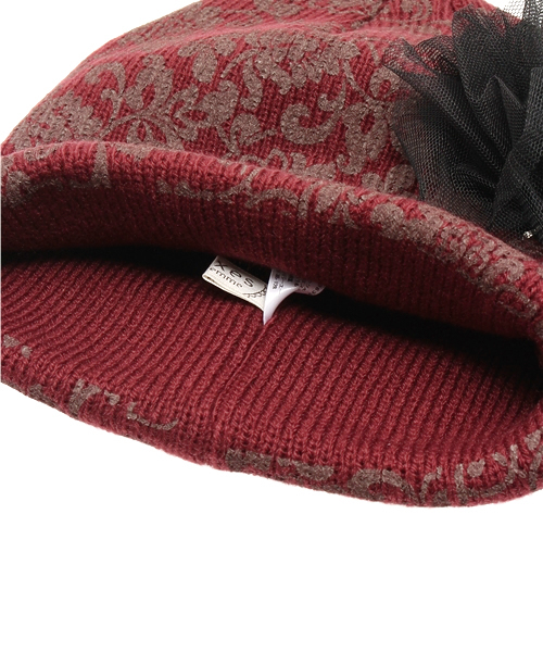 axes femme（アクシーズファム）の「アンティーク柄ニット帽（ハット・レディース・グレー/ラベンダー/ワイン・MEDIUM）」の6枚目の写真