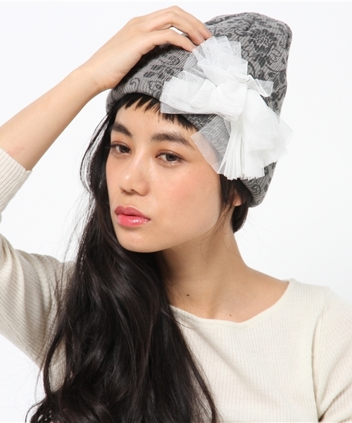 axes femme（アクシーズファム）の「アンティーク柄ニット帽（ハット・レディース・グレー/ラベンダー/ワイン・MEDIUM）」の8枚目の写真