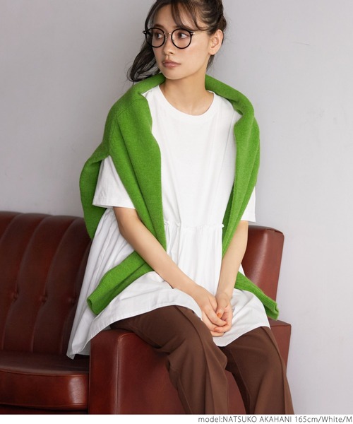 coca（coca）（コカ）の「異素材切り替え半袖チュニック（Tシャツ/カットソー・レディース・ホワイト/ブラック・M/L）」の6枚目の写真