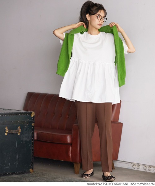 coca（coca）（コカ）の「異素材切り替え半袖チュニック（Tシャツ/カットソー・レディース・ホワイト/ブラック・M/L）」の7枚目の写真