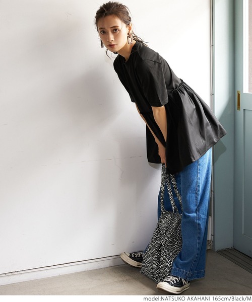 coca（coca）（コカ）の「異素材切り替え半袖チュニック（Tシャツ/カットソー・レディース・ホワイト/ブラック・M/L）」の13枚目の写真