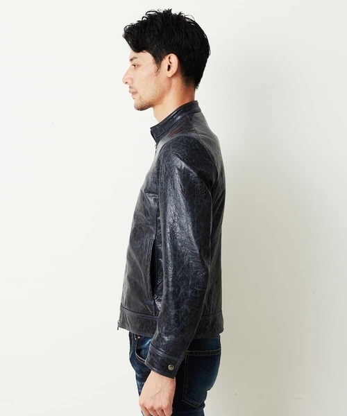 MICHEL KLEIN HOMME (ミッシェルクランオム)の「レザーブルゾン(クラックレザー)(ライダースジャケット・メンズ・ネイビー・MEDIUM/LARGE/X-LARGE)」の15枚目の写真