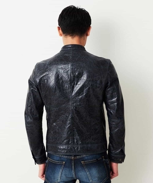 MICHEL KLEIN HOMME (ミッシェルクランオム)の「レザーブルゾン(クラックレザー)(ライダースジャケット・メンズ・ネイビー・MEDIUM/LARGE/X-LARGE)」の14枚目の写真