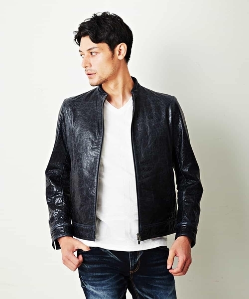 MICHEL KLEIN HOMME (ミッシェルクランオム)の「レザーブルゾン(クラックレザー)(ライダースジャケット・メンズ・ネイビー・MEDIUM/LARGE/X-LARGE)」の13枚目の写真