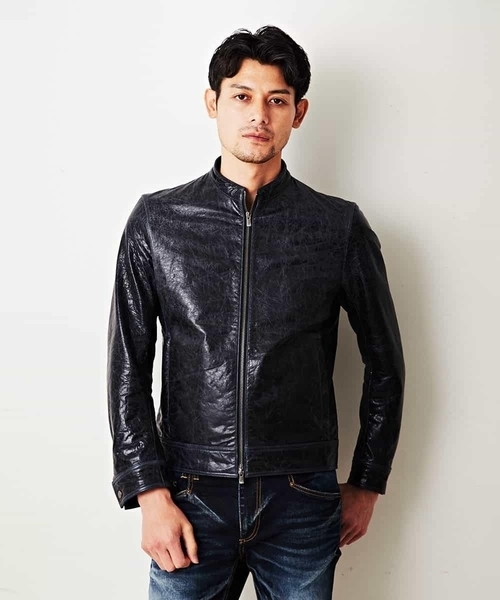 MICHEL KLEIN HOMME (ミッシェルクランオム)の「レザーブルゾン(クラックレザー)(ライダースジャケット・メンズ・ネイビー・MEDIUM/LARGE/X-LARGE)」の12枚目の写真