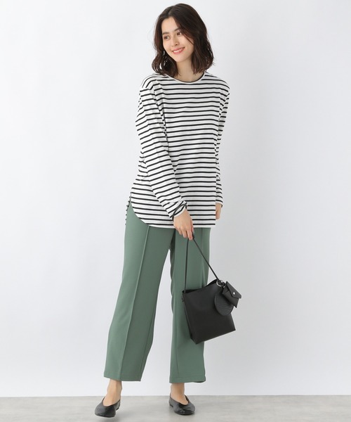 LEPSIM（レプシィム）の「【選べる丈シリーズ】ラウンドヘムレイヤードロンT　957316（Tシャツ/カットソー・レディース・ブラック/オフホワイト/ホワイト×ブラック/ブラック×ホワイト/グレイッシュベージュ・FREE/TALL）」の8枚目の写真