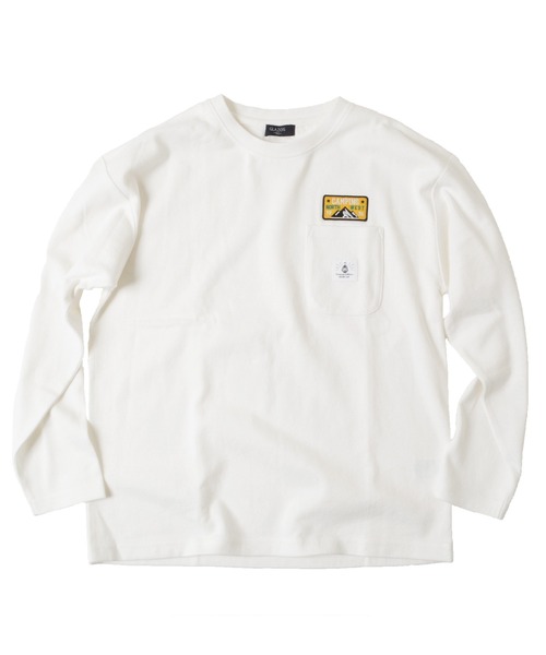 GLAZOS(グラソス)の「厚手天竺・ドロップショルダーワッペン付きポケット長袖Tシャツ(Tシャツ/カットソー・キッズ・ホワイト/チャコールグレー/カーキ・130cm/140cm/150cm/160cm/170cm)」の1枚目の写真