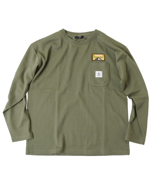 GLAZOS(グラソス)の「厚手天竺・ドロップショルダーワッペン付きポケット長袖Tシャツ(Tシャツ/カットソー・キッズ・ホワイト/チャコールグレー/カーキ・130cm/140cm/150cm/160cm/170cm)」の4枚目の写真