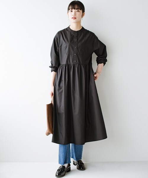 haco!(ハコ)の「体形隠して気分も上がる!全女子のオシャレの味方 たっぷりギャザーのシャツワンピース by que made me(シャツワンピース・レディース・マスタード/ブラック・SMALL/LARGE/X-LARGE/MEDIUM)」の3枚目の写真