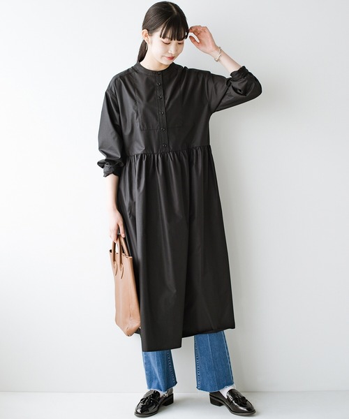 haco!(ハコ)の「体形隠して気分も上がる!全女子のオシャレの味方 たっぷりギャザーのシャツワンピース by que made me(シャツワンピース・レディース・マスタード/ブラック・SMALL/LARGE/X-LARGE/MEDIUM)」の10枚目の写真