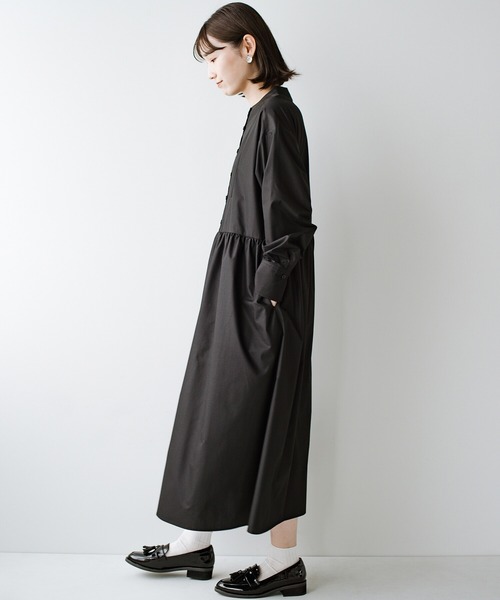 haco!(ハコ)の「体形隠して気分も上がる!全女子のオシャレの味方 たっぷりギャザーのシャツワンピース by que made me(シャツワンピース・レディース・マスタード/ブラック・SMALL/LARGE/X-LARGE/MEDIUM)」の13枚目の写真