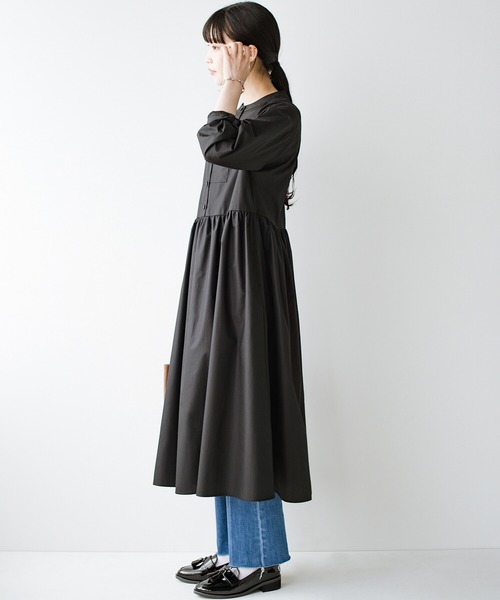 haco!(ハコ)の「体形隠して気分も上がる!全女子のオシャレの味方 たっぷりギャザーのシャツワンピース by que made me(シャツワンピース・レディース・マスタード/ブラック・SMALL/LARGE/X-LARGE/MEDIUM)」の12枚目の写真