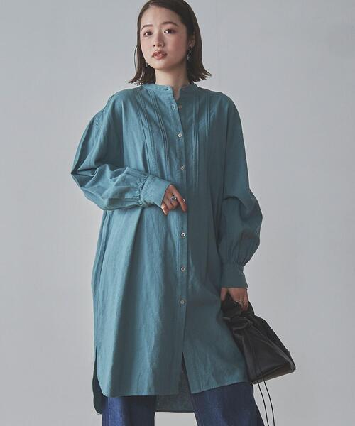 coen（コーエン）の「ウィンターリネンロングシャツ（シャツ/ブラウス・レディース・オフホワイト/ダークグレー/ケリー・MEDIUM/LARGE）」の3枚目の写真