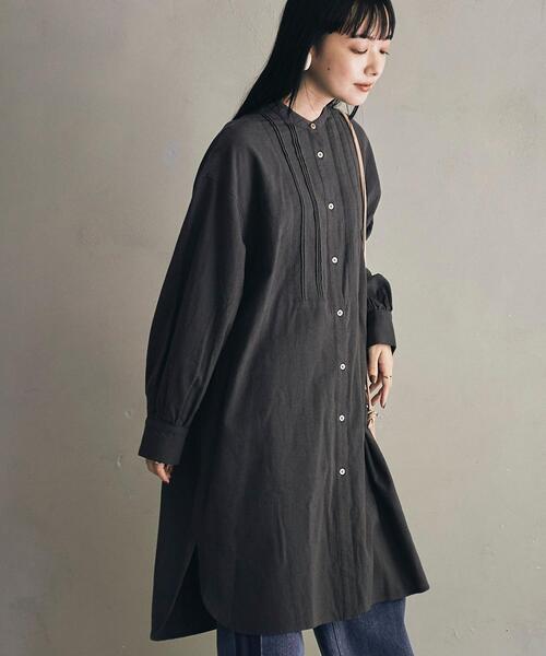 coen（コーエン）の「ウィンターリネンロングシャツ（シャツ/ブラウス・レディース・オフホワイト/ダークグレー/ケリー・MEDIUM/LARGE）」の2枚目の写真