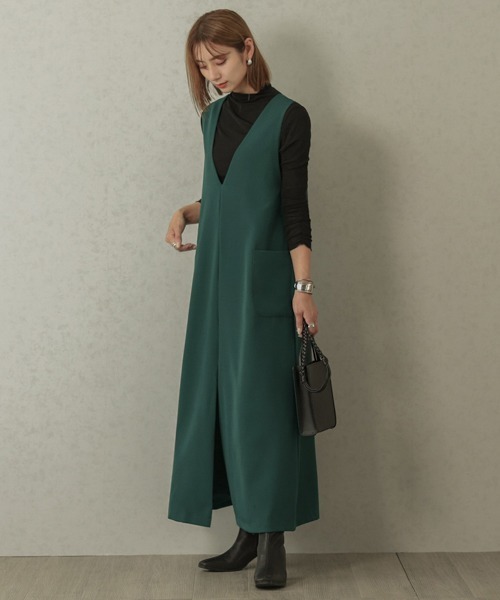 La-gemme（ラジェム）の「センタースリットジャンパースカート（ワンピース・レディース・ブラック/ベージュ/ブラウン/グリーン/マスタード・フリー/C）」の16枚目の写真