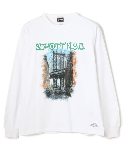 schott（ショット）の「Schott/ショット/PHOTO LS T-SHIRT BROOKLYN BRIDGE"/ロンT ブルックリン橋"（Tシャツ/カットソー・メンズ・ホワイト/ブラック/ライトブルー・MEDIUM/X-LARGE/LARGE）」の2枚目の写真