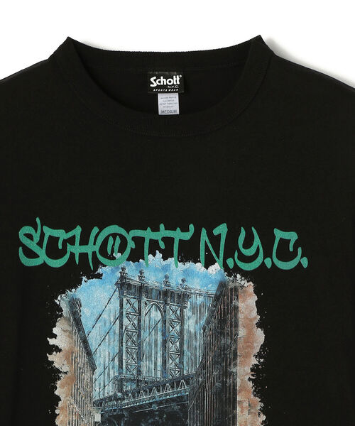 schott（ショット）の「Schott/ショット/PHOTO LS T-SHIRT BROOKLYN BRIDGE"/ロンT ブルックリン橋"（Tシャツ/カットソー・メンズ・ホワイト/ブラック/ライトブルー・MEDIUM/X-LARGE/LARGE）」の7枚目の写真