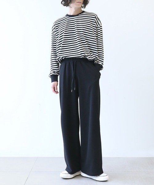 minsobi(ミンソビ)の「ルーズフィットボーダーTシャツ(Tシャツ/カットソー・メンズ・ブラック・FREE)」の7枚目の写真